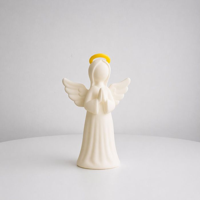 Anjinho da Guarda impresso em 3D, branco com auréola dourada